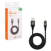 Кабель з/у Micro USB (2 м) черный нейлоновый / AIRLINE